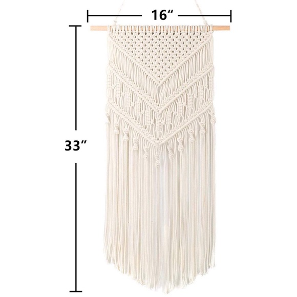 Boho macramé wall hanging tan woven home decor - Picture 2 of 6